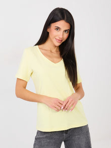 RUE PARIS Jasnożółty t-shirt basic o klasycznym kroju
