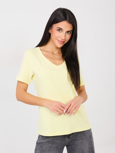 RUE PARIS Jasnożółty t-shirt basic o klasycznym kroju