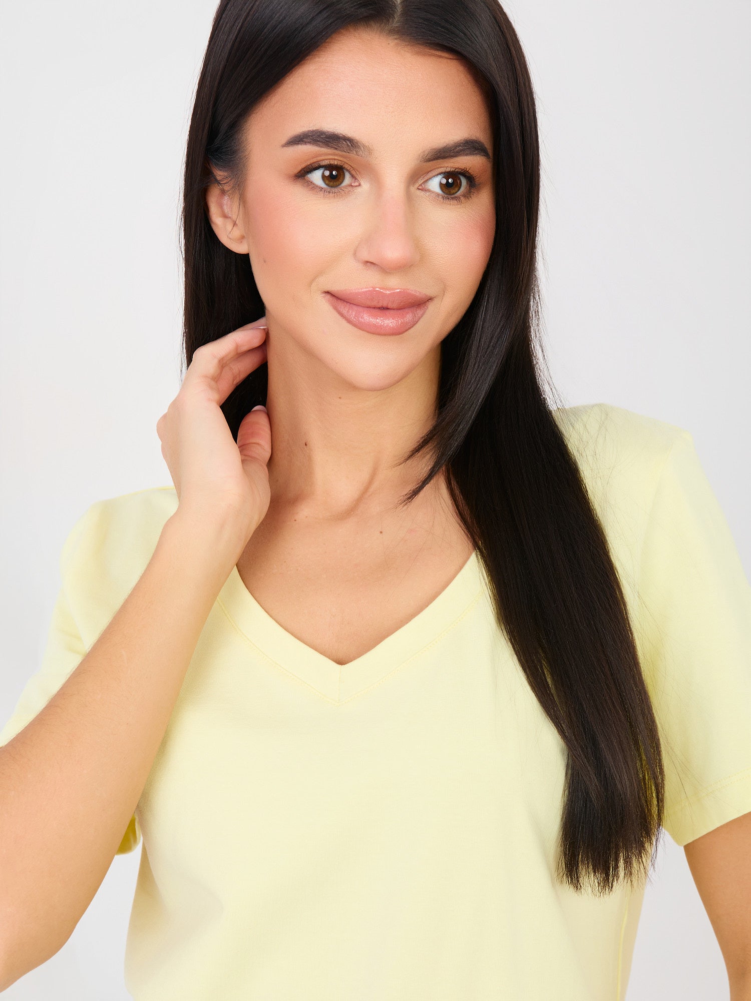 RUE PARIS Jasnożółty t-shirt basic o klasycznym kroju
