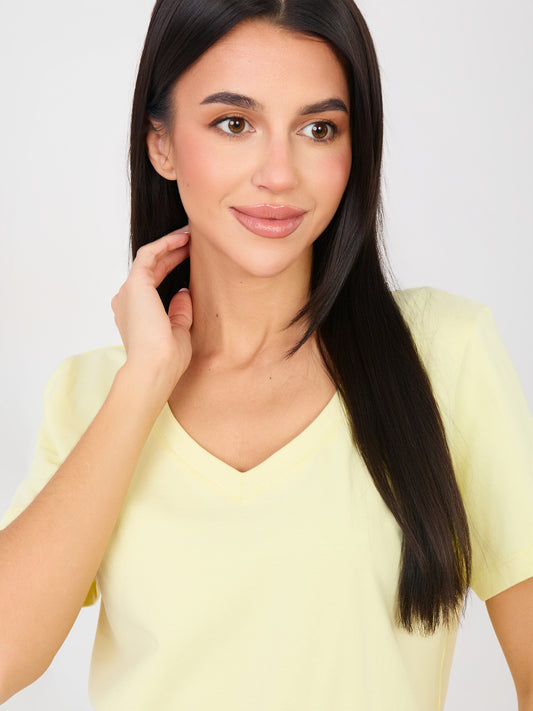 RUE PARIS Jasnożółty t-shirt basic o klasycznym kroju