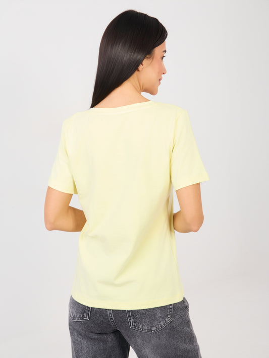 RUE PARIS Jasnożółty t-shirt basic o klasycznym kroju