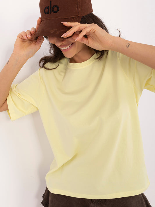 RUE PARIS Jasnożółty damski t-shirt basic z bawełny