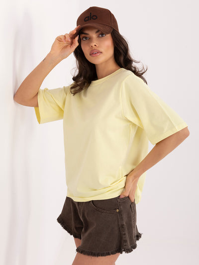 RUE PARIS Jasnożółty damski t-shirt basic z bawełny