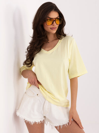 RUE PARIS Jasnożółty bawełniany t-shirt basic