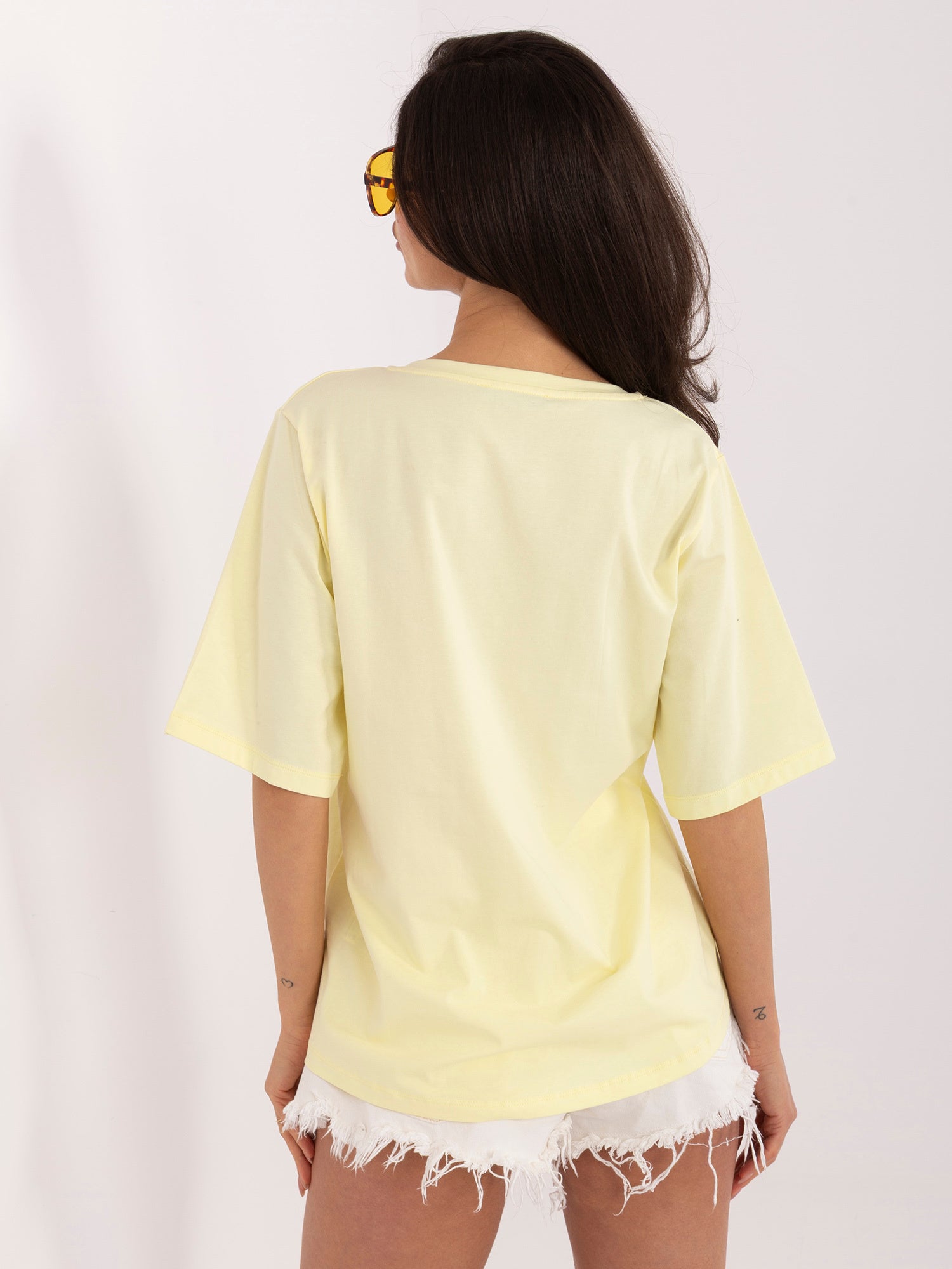 RUE PARIS Jasnożółty bawełniany t-shirt basic