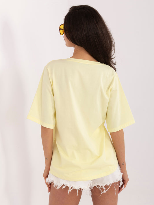 RUE PARIS Jasnożółty bawełniany t-shirt basic