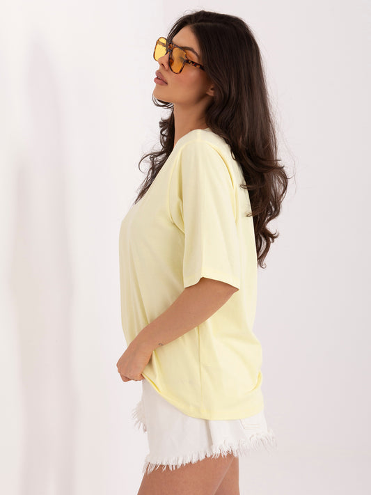 RUE PARIS Jasnożółty bawełniany t-shirt basic