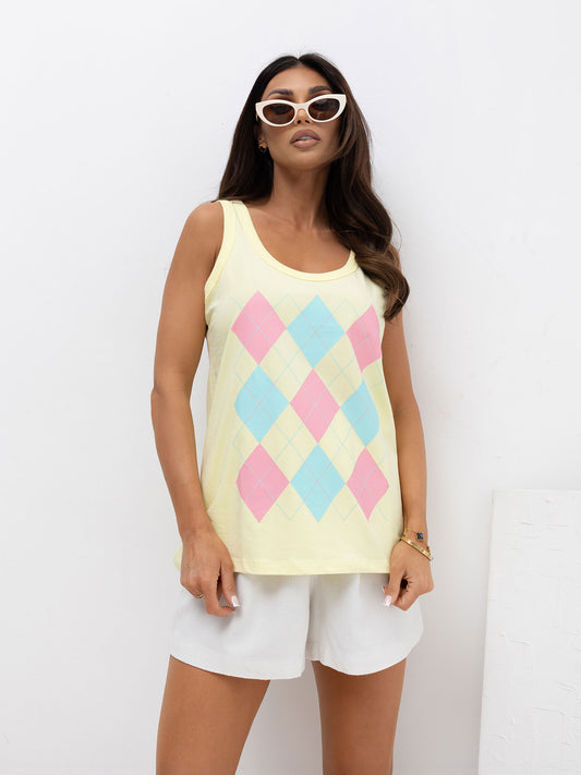 Jasnożółty bawełniany tank top z bawełny