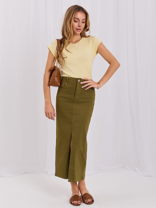 RUE PARIS Jasnożółty bawełniany t-shirt basic