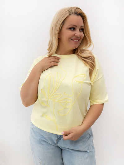 Jasnożółty t-shirt plus size z okrągłym dekoltem