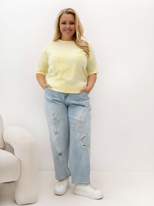Jasnożółty t-shirt plus size z okrągłym dekoltem