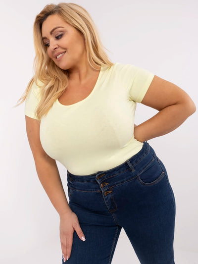 RUE PARIS Jasnożółty t-shirt plus size z okrągłym dekoltem