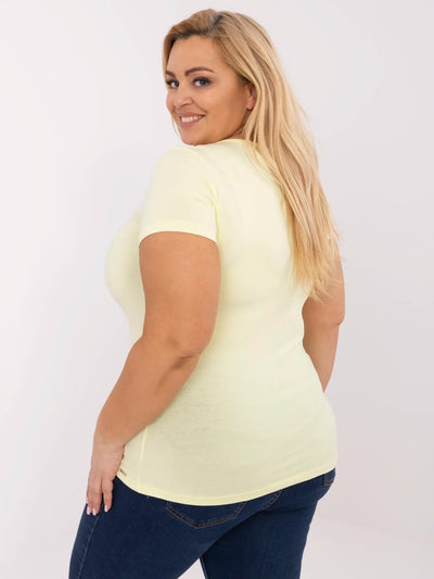 RUE PARIS Jasnożółty t-shirt plus size z okrągłym dekoltem