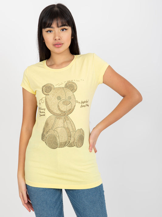 Jasnożółty dopasowany t-shirt z aplikacją misia