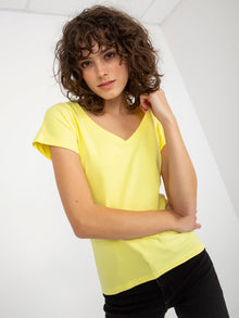 Jasnożółty gładki t-shirt basic z bawełny