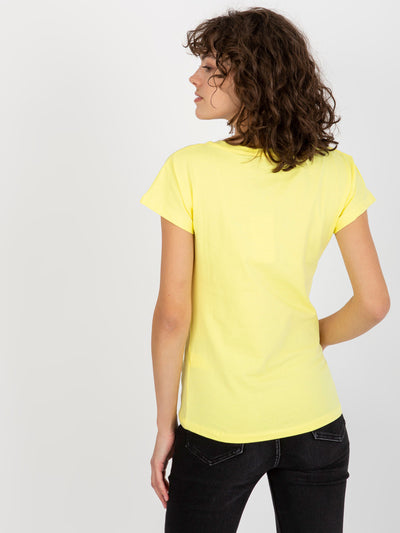 Jasnożółty gładki t-shirt basic z bawełny