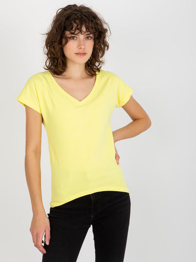 Jasnożółty gładki t-shirt basic z bawełny