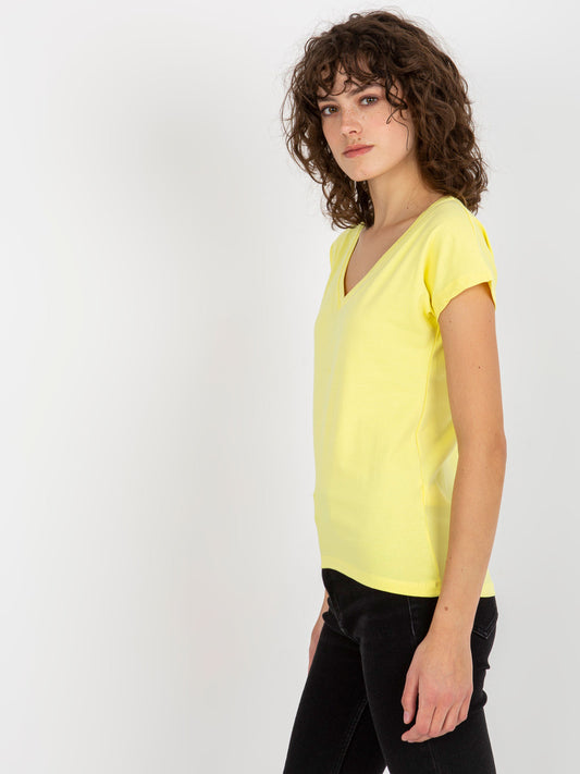 Jasnożółty gładki t-shirt basic z bawełny