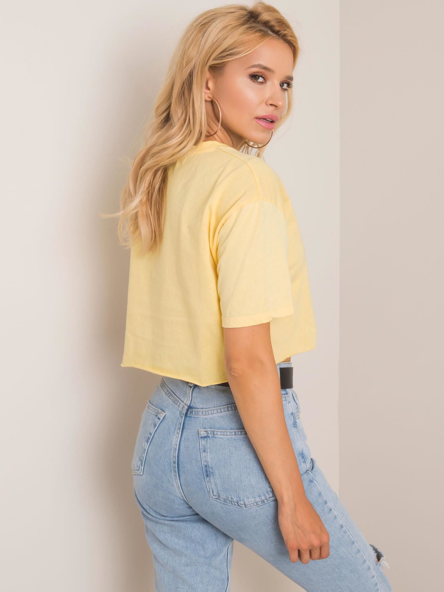 RUE PARIS Jasnożółty krótki t-shirt