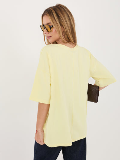 RUE PARIS Jasnożółty damski t-shirt basic z bawełny