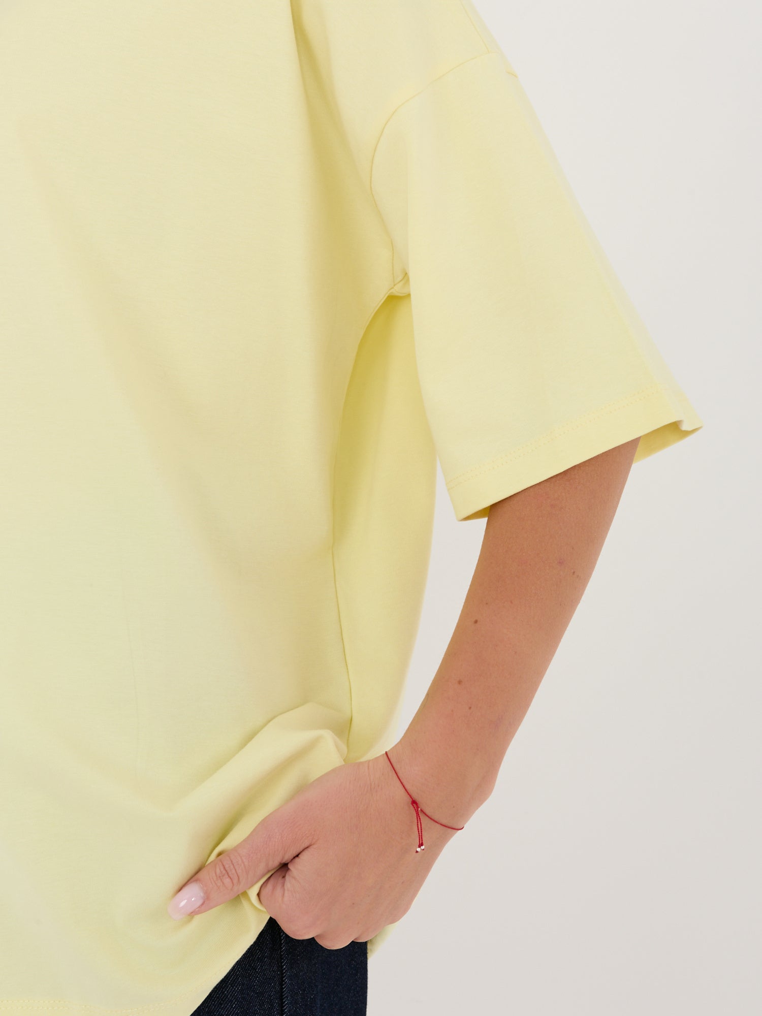 RUE PARIS Jasnożółty damski t-shirt basic z bawełny