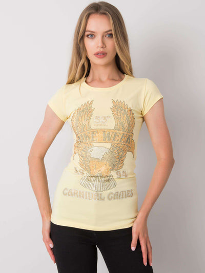 Jasnożółty t-shirt damski z aplikacją