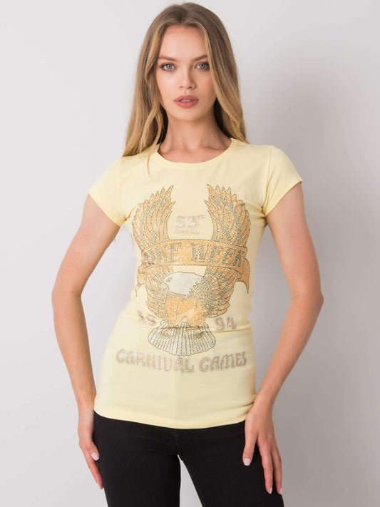 Jasnożółty t-shirt damski z aplikacją
