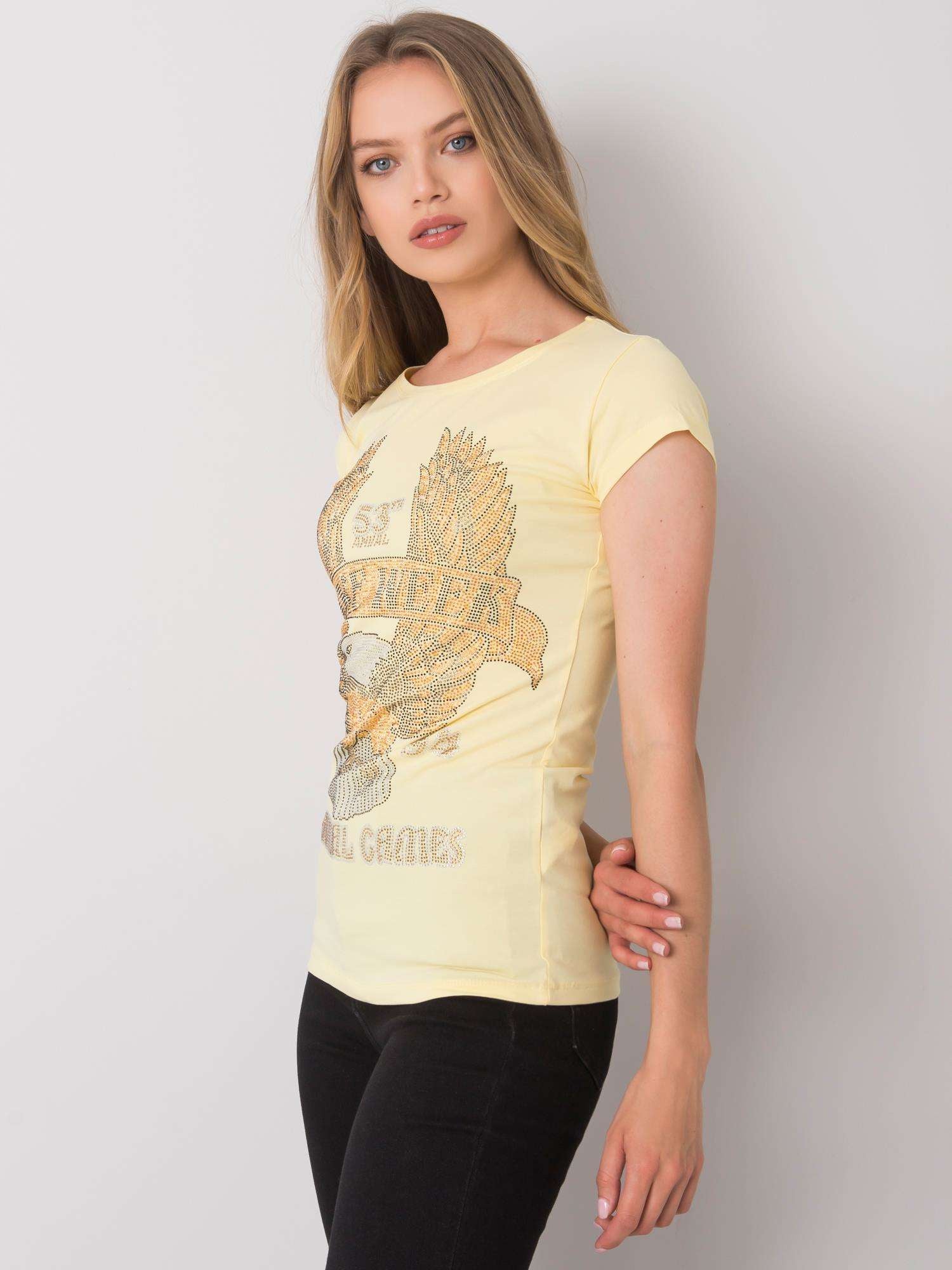 Jasnożółty t-shirt damski z aplikacją