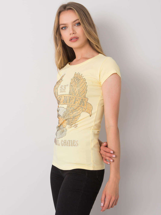 Jasnożółty t-shirt damski z aplikacją