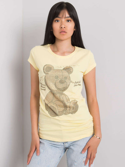 Jasnożółty t-shirt damski z dżetami