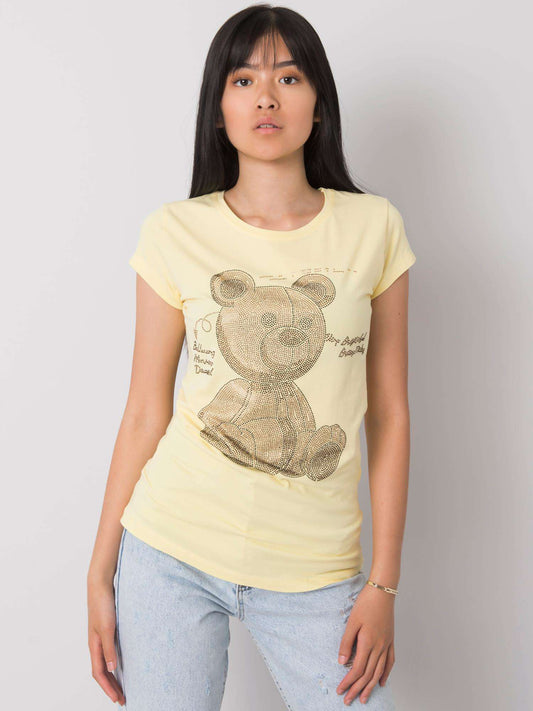 Jasnożółty t-shirt damski z dżetami