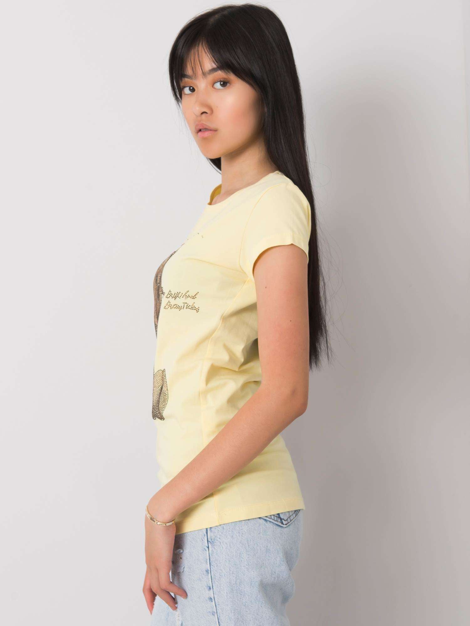 Jasnożółty t-shirt damski z dżetami