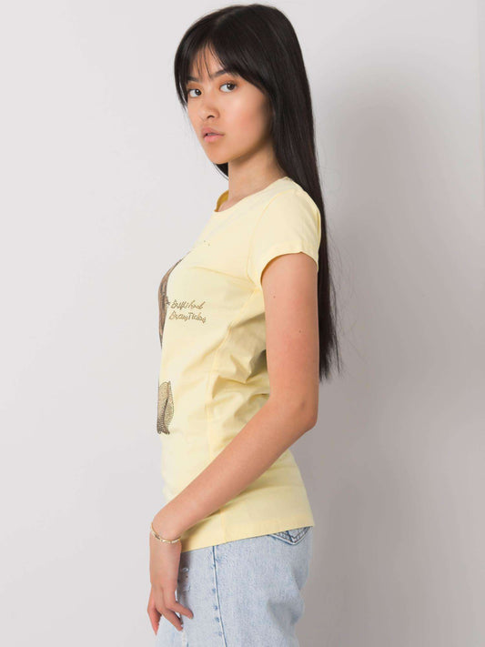 Jasnożółty t-shirt damski z dżetami