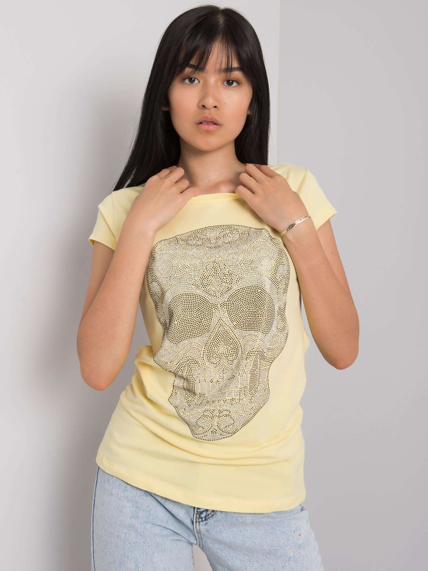 Jasnożółty t-shirt damski z czaszką
