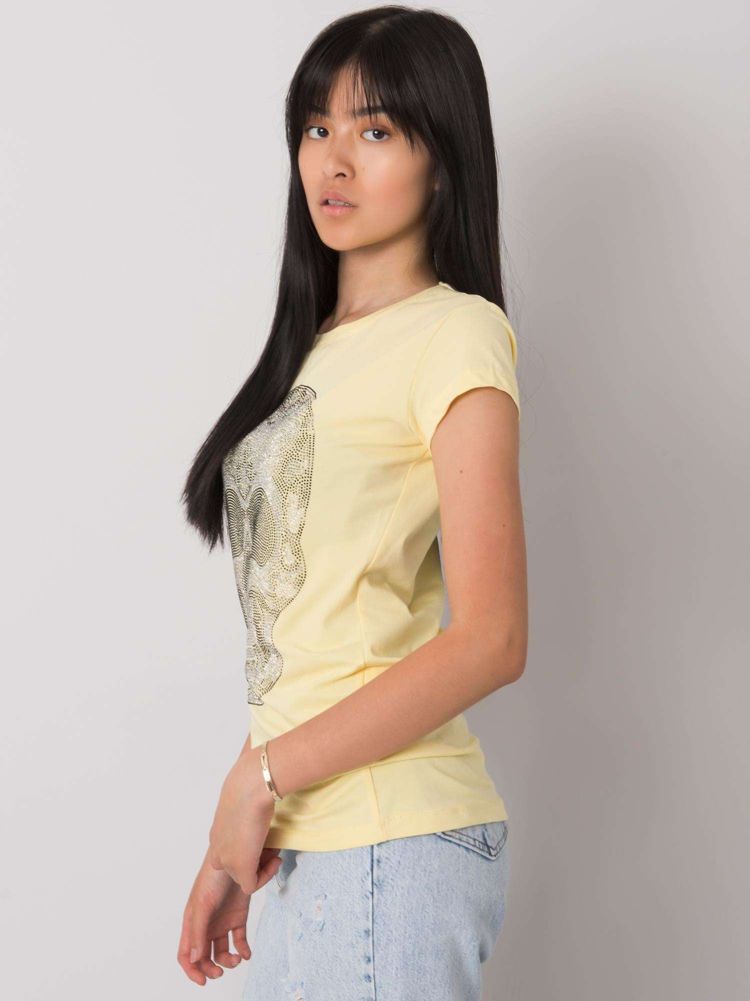 Jasnożółty t-shirt damski z czaszką