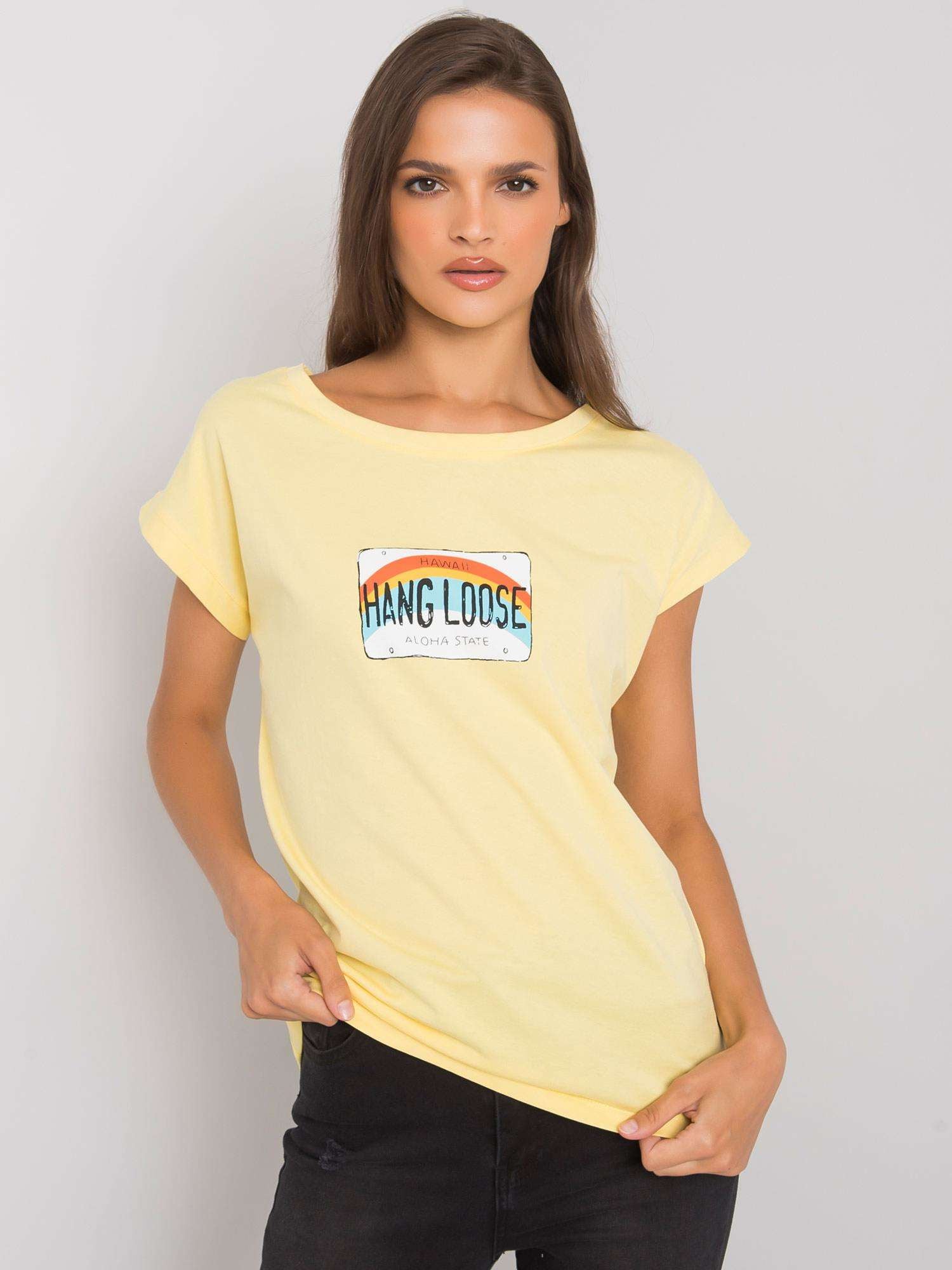 Jasnożółty bawełniany t-shirt damski