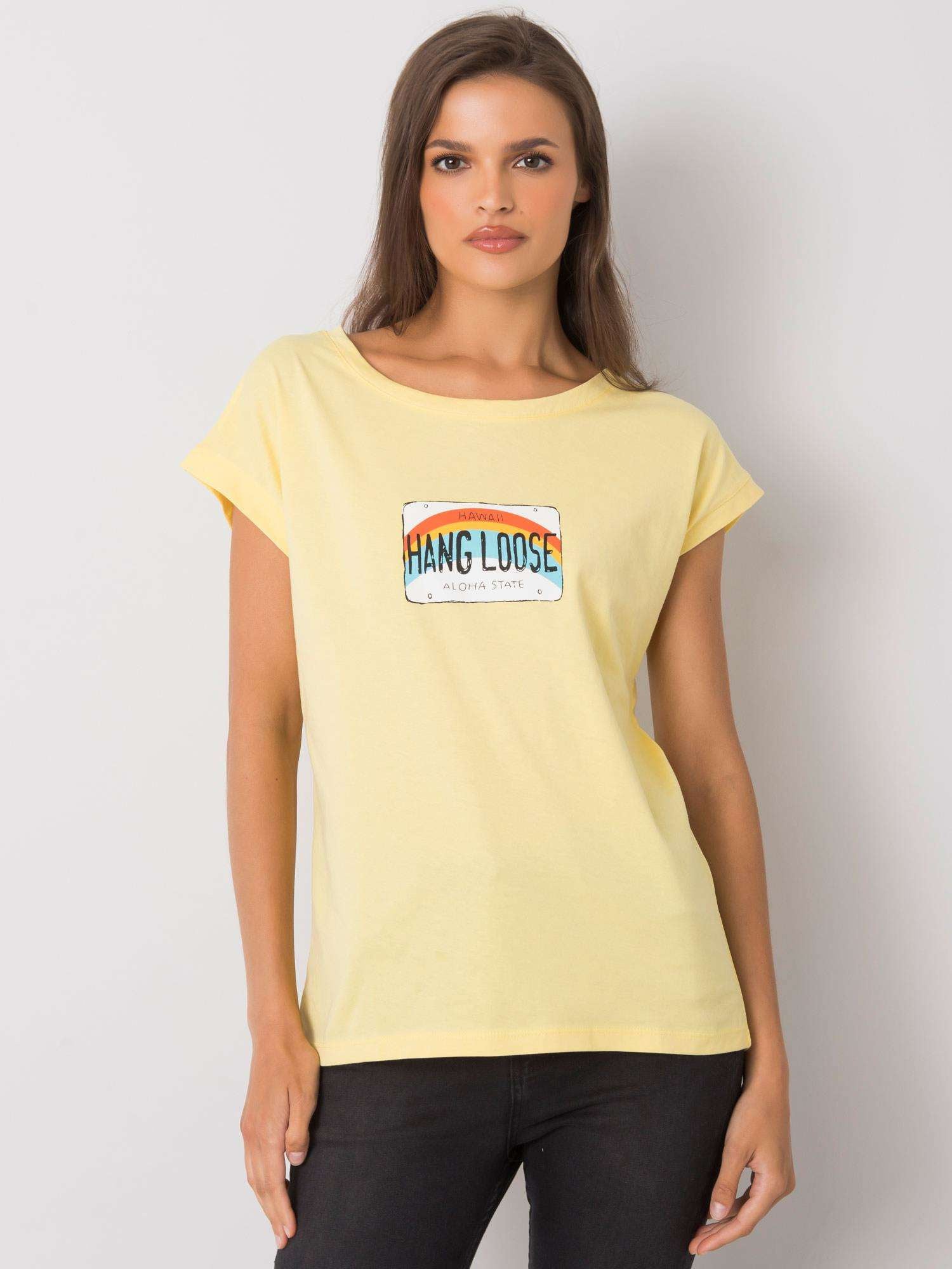 Jasnożółty bawełniany t-shirt damski