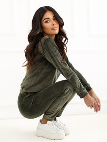 RUE PARIS Jasny khaki komplet z weluru