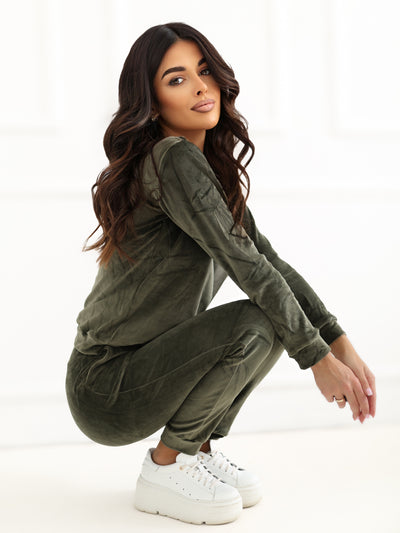RUE PARIS Jasny khaki komplet z weluru