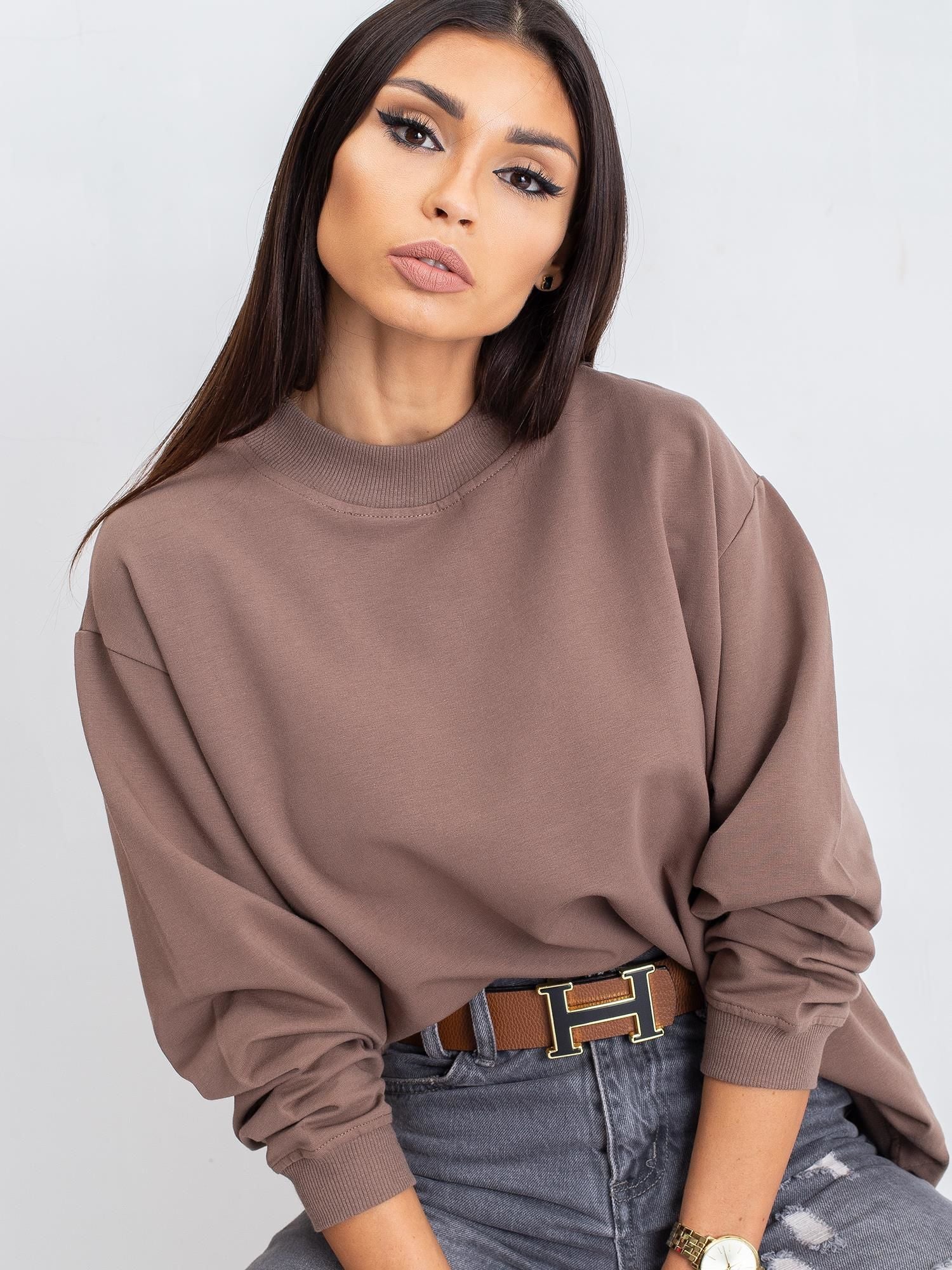 Kawowa bawełniana bluza basic