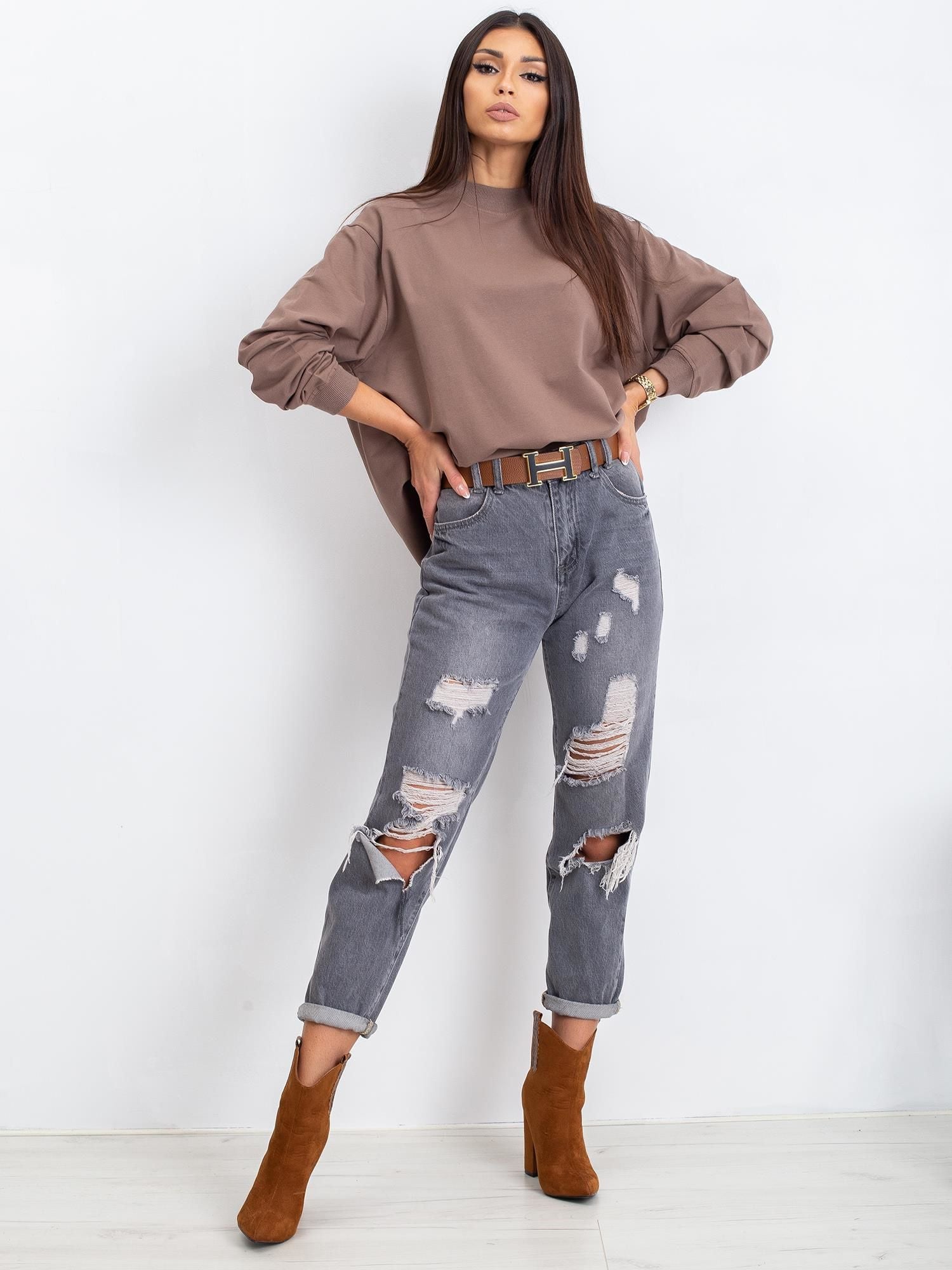 Kawowa bawełniana bluza basic