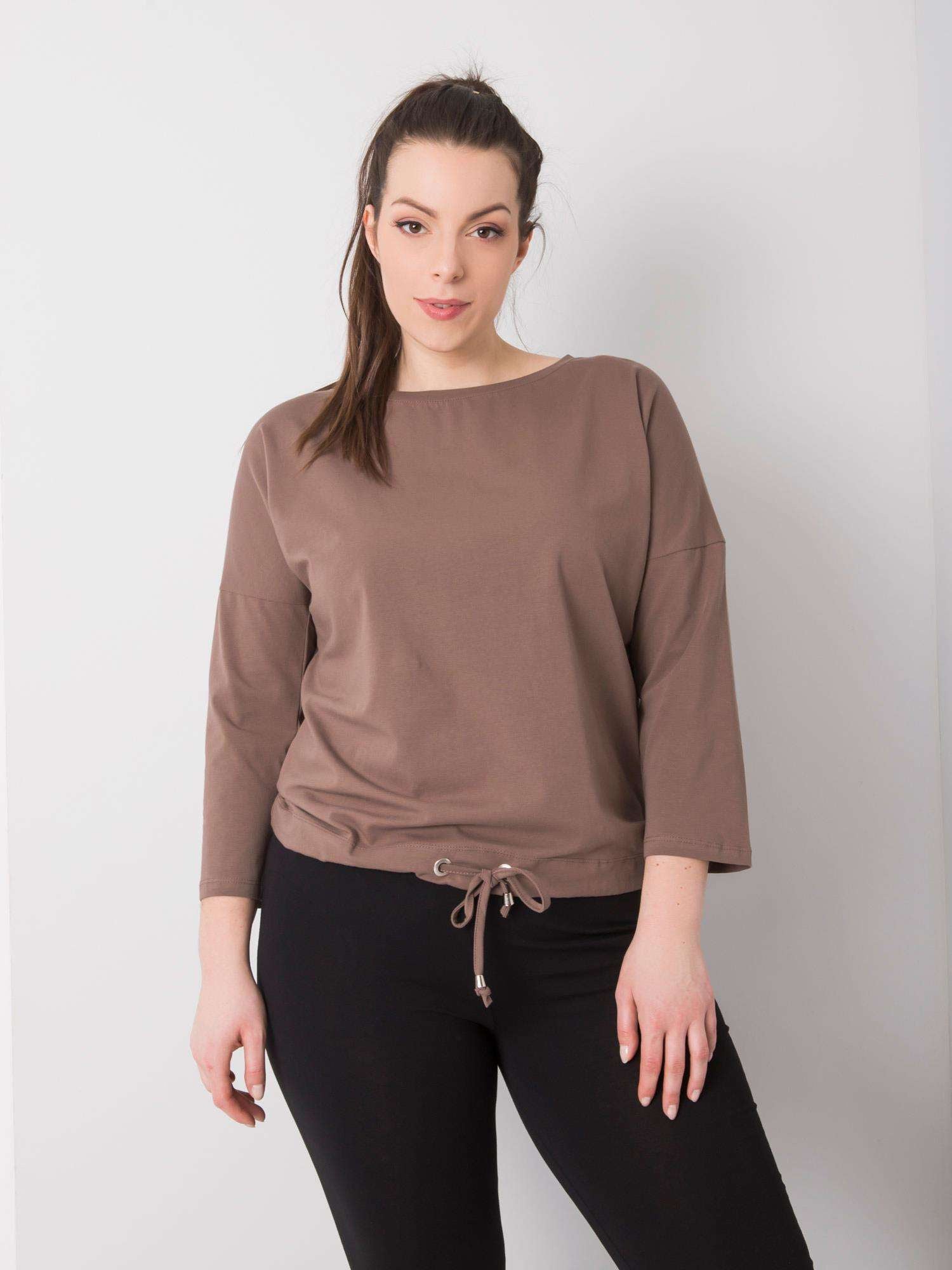 Kawowa bluzka plus size z bawełny