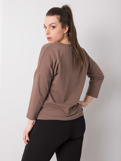 Kawowa bluzka plus size z bawełny