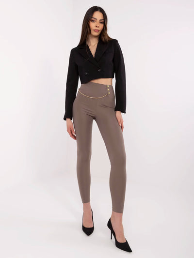 Kawowe damskie legginsy z ozdobnymi zatrzaskami