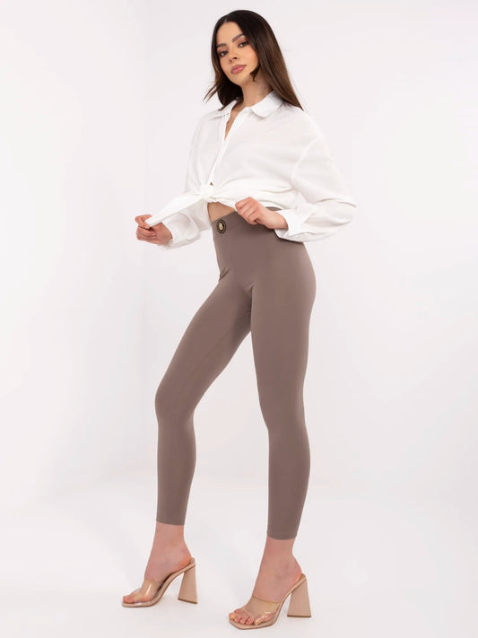 Kawowe damskie legginsy z dżetami