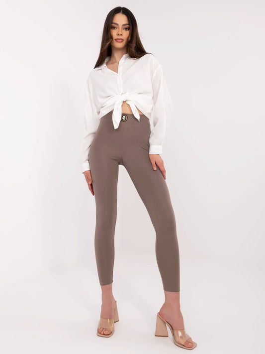 Kawowe damskie legginsy z dżetami