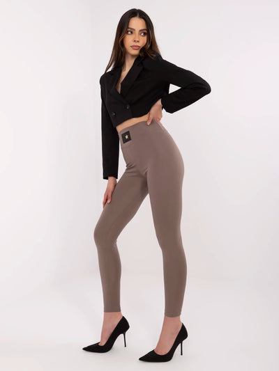 Kawowe damskie legginsy z wysokim stanem