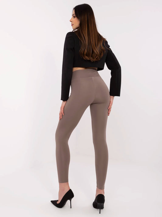 Kawowe damskie legginsy z wysokim stanem