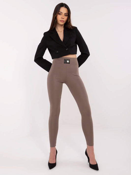 Kawowe damskie legginsy z wysokim stanem