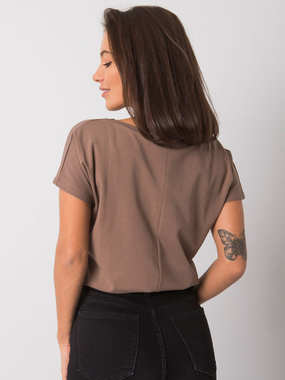 Bawełniany t-shirt V-neck kawowy